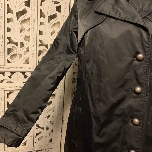 MOSSIMO SUPER NICE SHINY BLACK BUTTON UP LONG SLEEVE LONG COAT - Picture 5 of 9